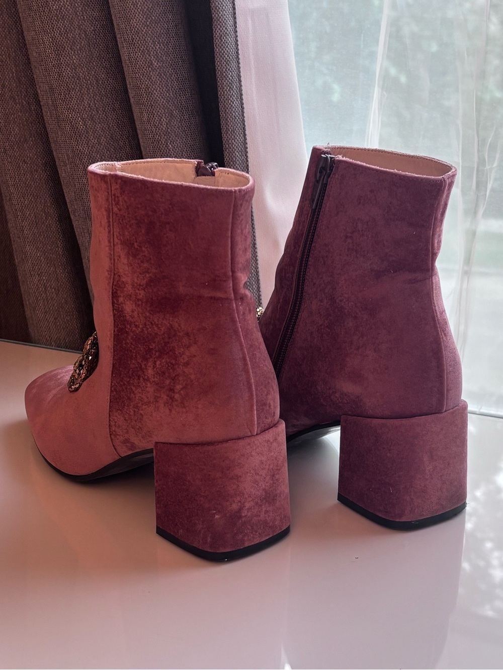 Anthropologie Stevie Velvet Chain Ankle Boots - Picture 7 of 9
